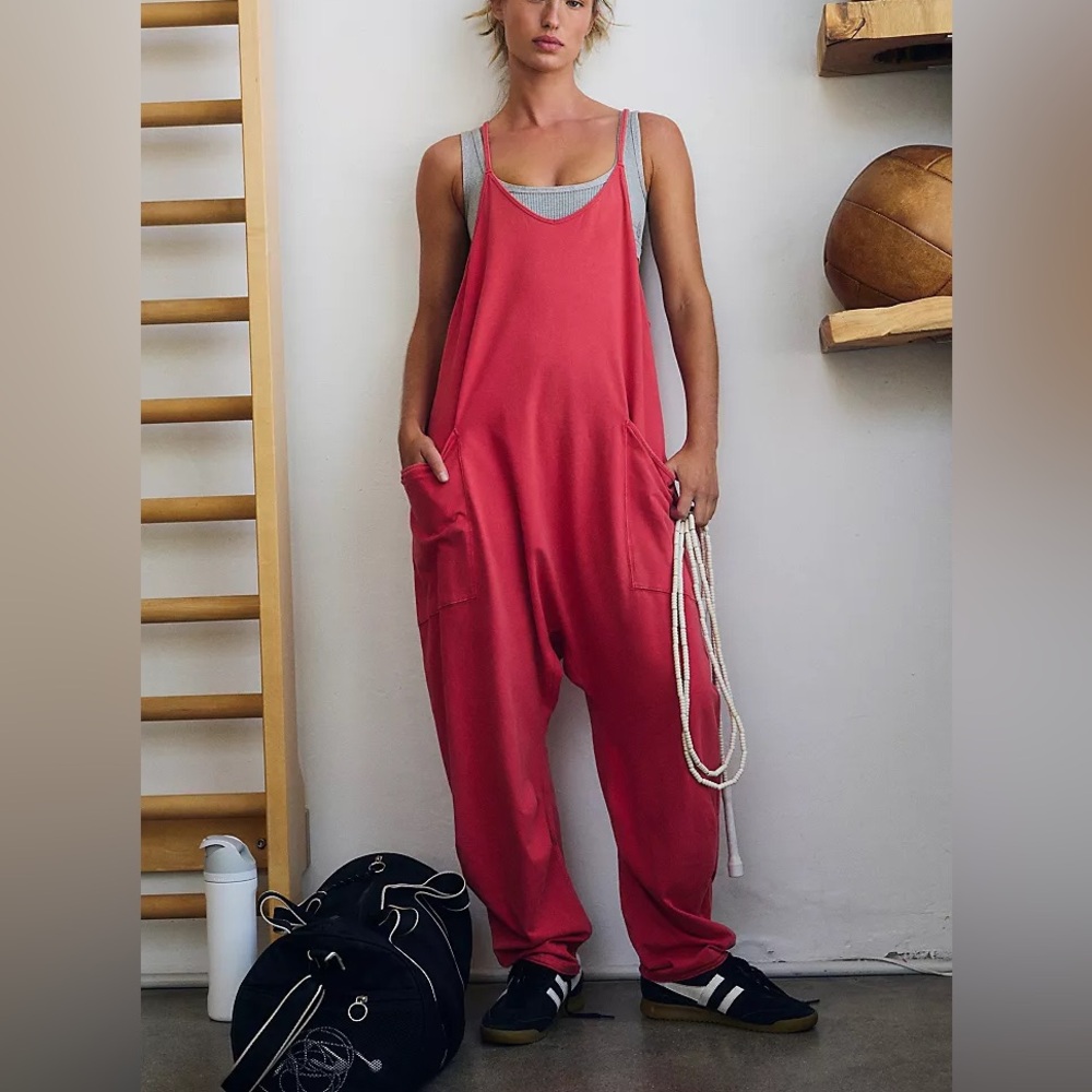 NWT Free People Movement Medium Hot Shot Onesie in Victory Cherry Red New